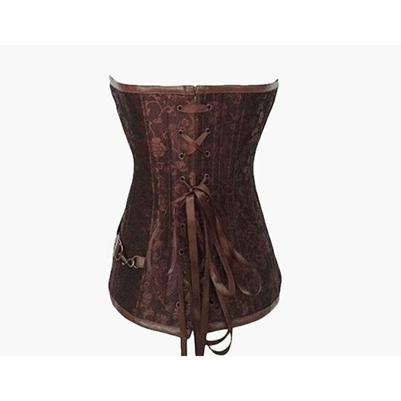 Steampunk Corset Top Steel Boned Underbust Renaissance Brown Leather Cosplay NWT - Picture 6 of 11
